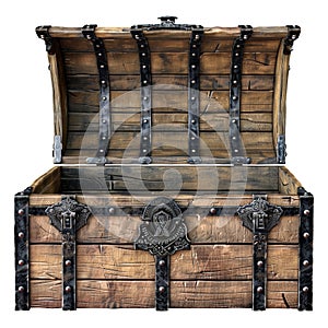 Mediaeval treasure chest isolated on transparent background. photo