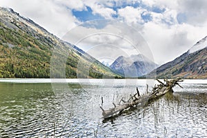 Medial Multinskiye lake. Altai mountains autumn landscape, Russia.