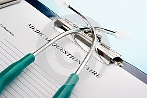 Medial Questionnaire in a clipboard