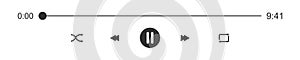 Mediaplayer progress loading bar with time slider. Pause, shuffle, repeat, rewind and fast forward buttons. Audio or