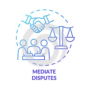 Mediate disputes blue gradient concept icon