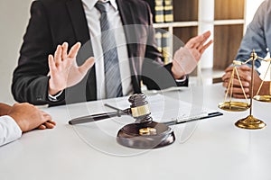 Mediation between marriage, husband and wife during divorce process with male lawyer counselor and signing of divorce contract