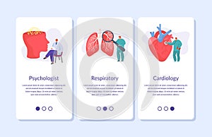 Medic banners set for mobile app of medicine online doctors, medical consultation healthcare vector illustration.