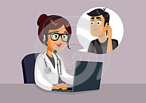 Doctor Offering Medical Assistance Over The Phone Vector Illustration