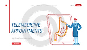 Medic Explain Gastritis Symptoms and Causes Landing Page Template. Gastroenterologist Doctor Character