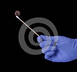 Medic hand hold DNA cotton swab wipe saliva test