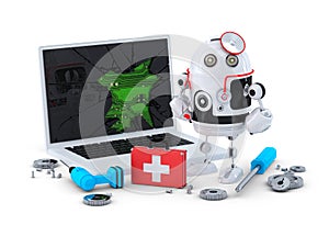 Medic Robot. Laptop repair concept.