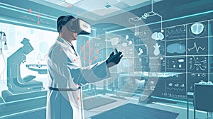 Medic in virtual glasses in medical laboratory