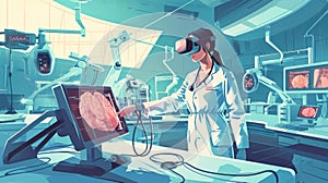 Medic in virtual glasses in medical laboratory