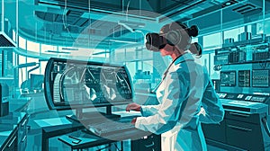 Medic in virtual glasses in medical laboratory