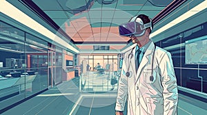 Medic in virtual glasses in medical laboratory