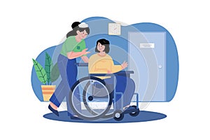 Medic Woman Helping Lady In A Wheelchair