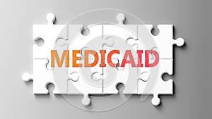 Medicaid complex like a puzzle - pictured as word medicaid on a puzzle pieces photo