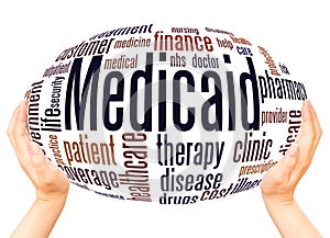 Medicaid word cloud hand sphere concept