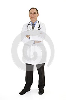 Caucasian doctor with a receding hairline wearing a white lab coat photo