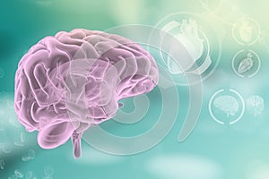Medical 3D illustration - human brain, neurology analyzing concept - detailed modern background