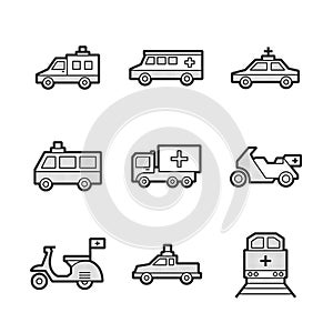 Medical Ambulance car and train set icons