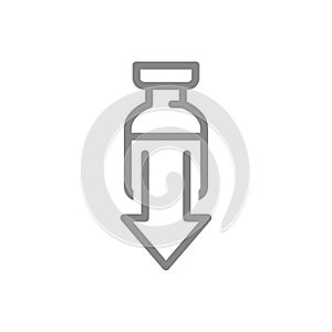 Medical ampoule and up arrow line icon. Vaccination of the population, non-effective vaccine symbol