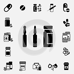 Medical ampoule or vaccine icon set