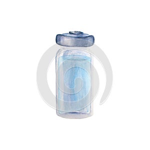 Medical ampoule vial for injection. Glass white transparent bottle with liquid medicine