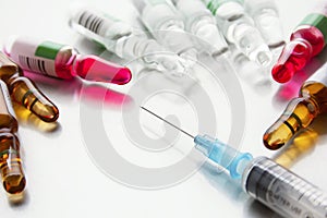 Medical ampoules and syringe