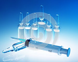 Medical ampoules and syringe