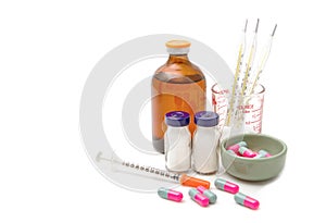 Medical ampules, pills and syringes