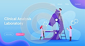 Medical Analysis, Pharmaceutic Laboratory Research Landing Page Template. Scientist Characters Work in Chemistry Lab