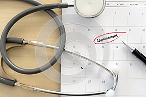 Medical appointment book in the calendar stethoscope and calendar schedule to check up