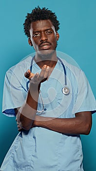 Medical assistant wearing uniform and stethoscope