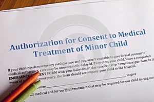 Medical Authorization of minor child photo