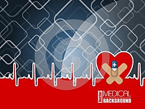 Medical background with ekg heart and blue pill