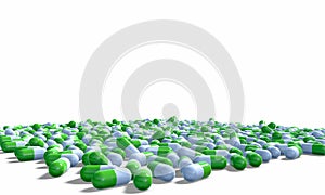 Medical background with green capsules.