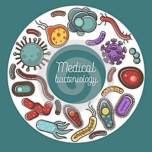 Medical bacteriology poster with harmful organisms vector illustration