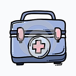 Medical bag doodle color vector icon. Drawing sketch illustration hand drawn line eps10