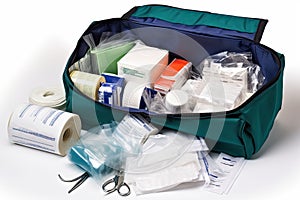 medical bag, filled with bandages, ointments, and other first aid supplies