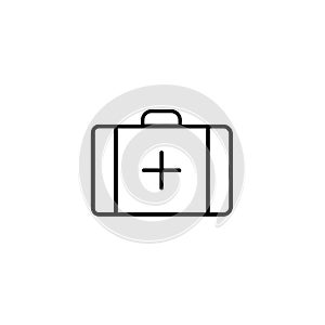 Medical bag line icon, outline vector sign, linear style pictogram isolated on white. First aid kit symbol, logo