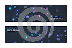Medical banner concept. Medicine service and ambulance emergency abstract banners. Vector web technologies innovation
