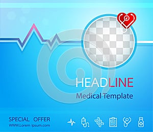 Medical banner with medical icon Blue background and space for your image. For designing templates With concepts in technology,