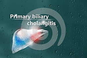 Medical banner Primary biliary cholangitis on blue background with drops