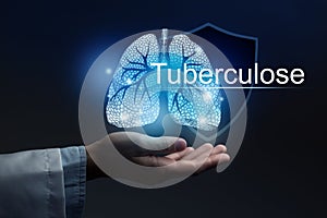 Medical banner Tuberculosis with french translation Tuberculose on blue background with large copy space