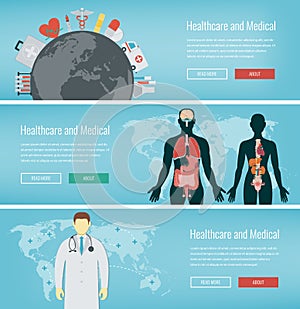 Medical banners set. Healthcare and Medical concept. Web banners with medical icons. Vector