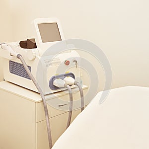 Medical beauty laser cosmeology procedure. Young female at salon. Professional doctor. Woman skincare technology. Hair removal