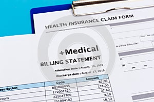 Medical bill and health insurance claim form