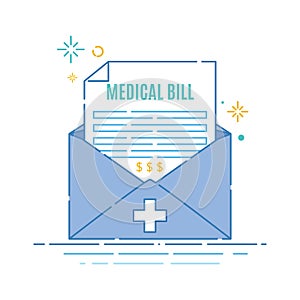 Medical bill invoice receipt in an envelope