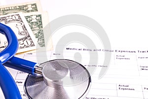Medical Bill Statement with Stethoscope and Money