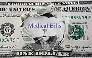 Medical Bills message with torn dollar bill