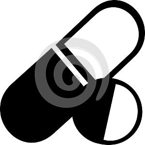 Medical black pills icon isolated on the white background. Medicine, pharmacy, hospital of drug. Medication, pharmaceutics concept