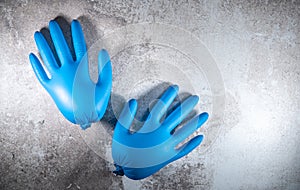 Medical blue glowes. Disposable surgical gloves, Flat-lay