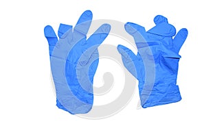 Medical blue rubber glovesâ€‹  for   protection coronavirus isolatedâ€‹ onâ€‹ whiteâ€‹ background